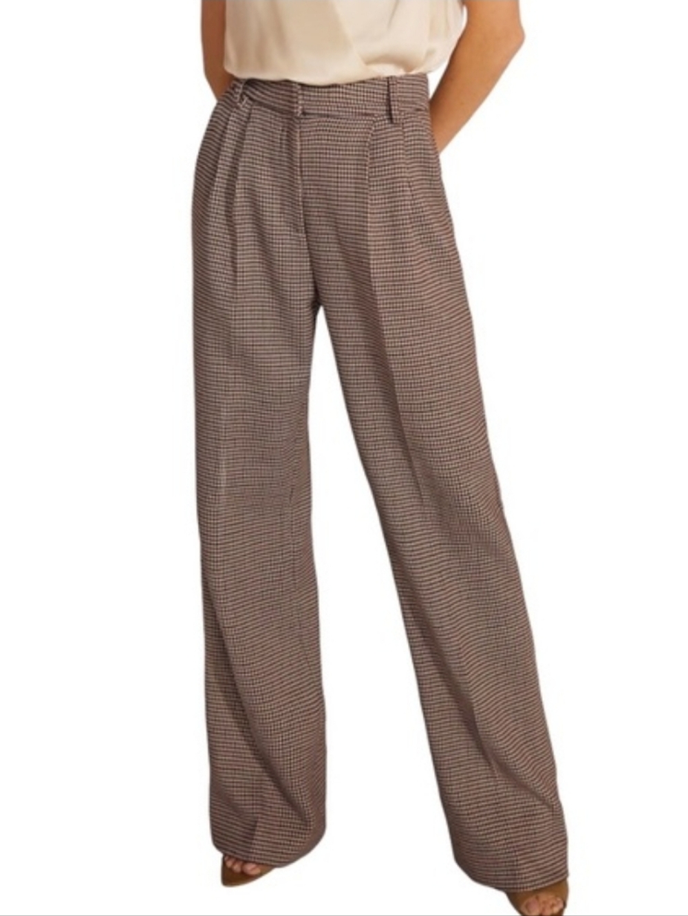 House Of Harlow 1960 Revolve Brown Houndstooth Wide Leg Trousers